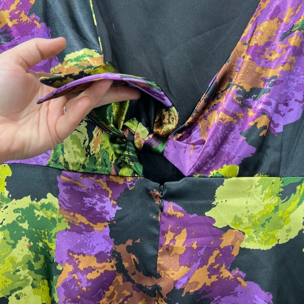 Jones New York Dress Women's Size‎ 12 Black Purple Floral Print Wedding Evening